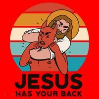Jesus Has Your Back Fighting Devil Retro Sunset Santa Hat thumb 1