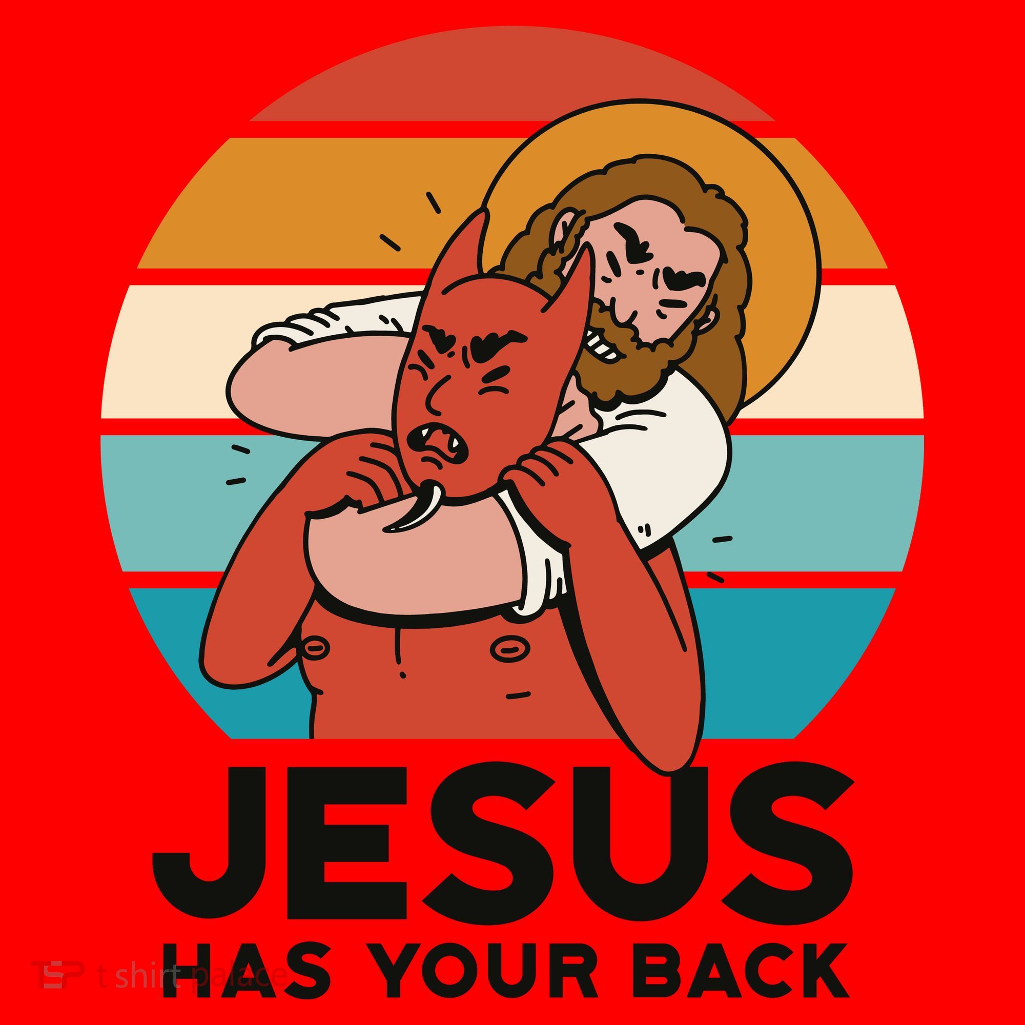 Jesus Has Your Back Fighting Devil Retro Sunset Santa Hat