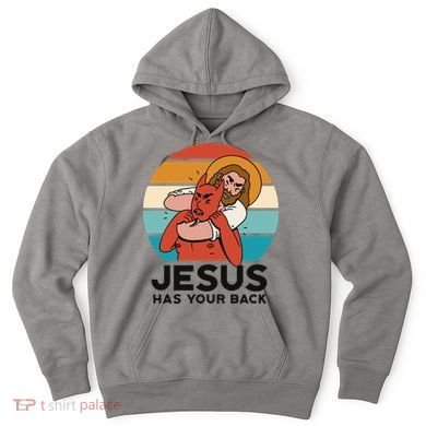 Jesus Has Your Back Fighting Devil Retro Sunset Hoodie