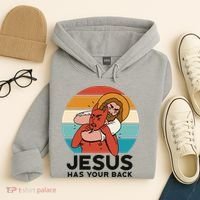 Jesus Has Your Back Fighting Devil Retro Sunset Hoodie thumb 4