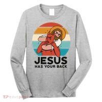 Jesus Has Your Back Fighting Devil Retro Sunset Long Sleeve Shirt thumb 0