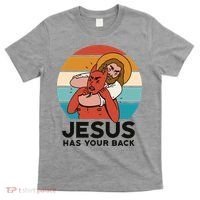 Jesus Has Your Back Fighting Devil Retro Sunset T-Shirt thumb 0