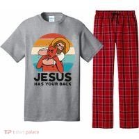 Jesus Has Your Back Fighting Devil Retro Sunset Pajama Set thumb 0
