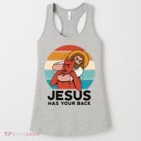 Jesus Has Your Back Fighting Devil Retro Sunset Women's Tank Top thumb 0