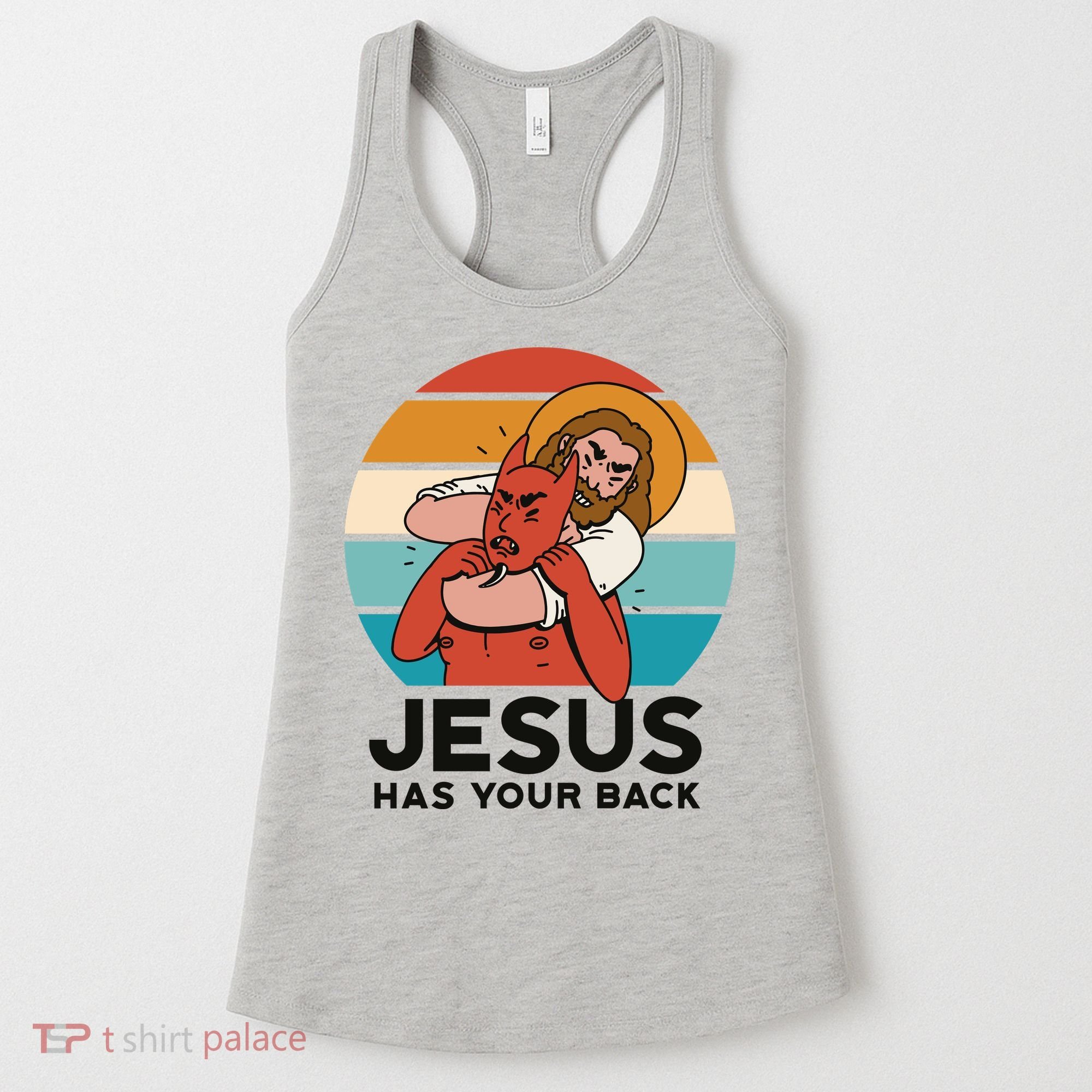 Jesus Has Your Back Fighting Devil Retro Sunset Women's Tank Top
