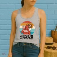 Jesus Has Your Back Fighting Devil Retro Sunset Women's Tank Top thumb 2