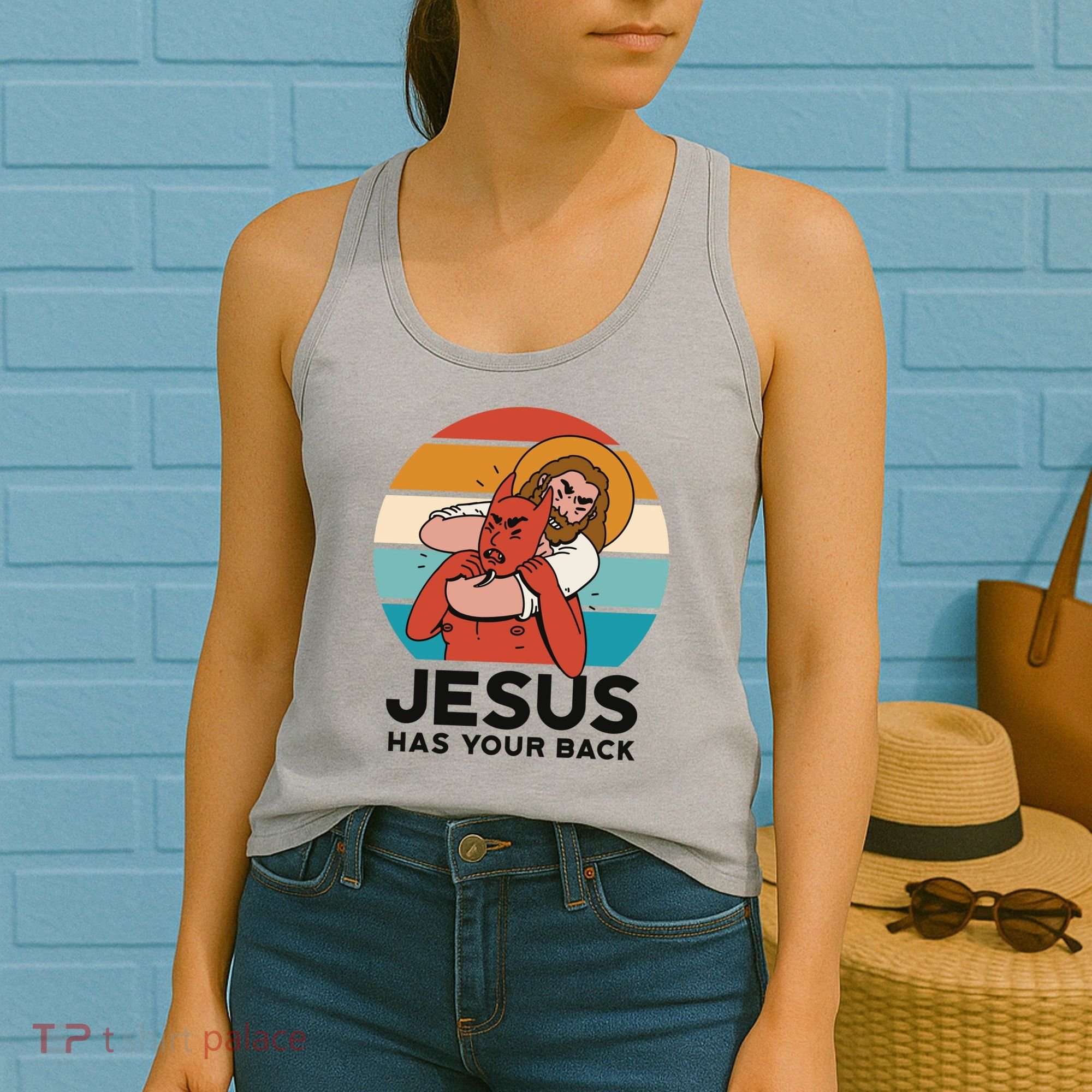Jesus Has Your Back Fighting Devil Retro Sunset Women's Tank Top