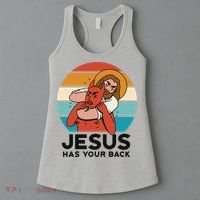 Jesus Has Your Back Fighting Devil Retro Sunset Women's Tank Top thumb 3