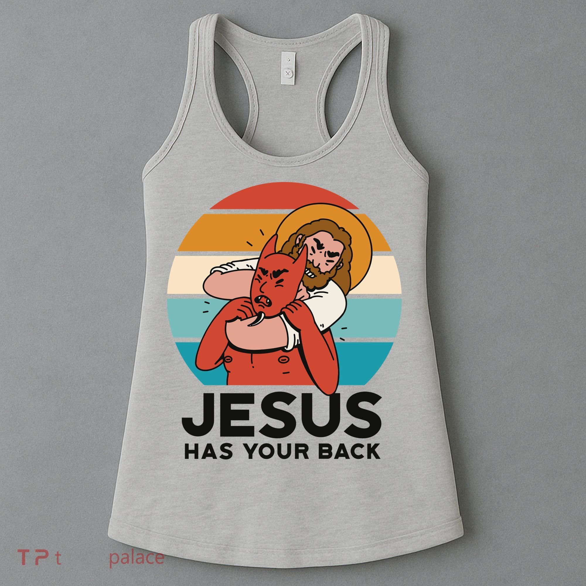 Jesus Has Your Back Fighting Devil Retro Sunset Women's Tank Top