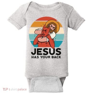 Jesus Has Your Back Fighting Devil Retro Sunset Baby Bodysuit