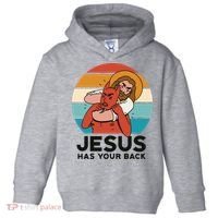 Jesus Has Your Back Fighting Devil Retro Sunset Toddler Hoodie thumb 0