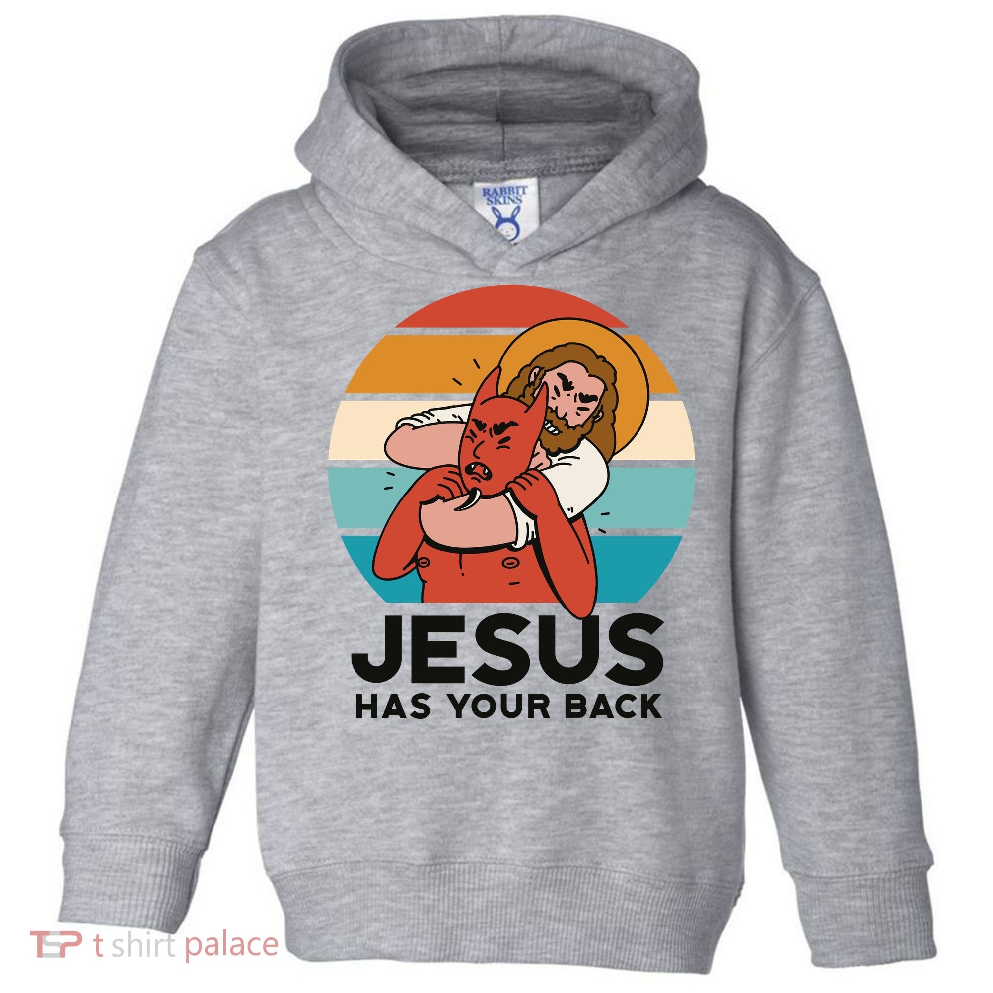 Jesus Has Your Back Fighting Devil Retro Sunset Toddler Hoodie