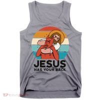 Jesus Has Your Back Fighting Devil Retro Sunset Tank Top thumb 0