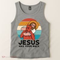 Jesus Has Your Back Fighting Devil Retro Sunset Tank Top thumb 2