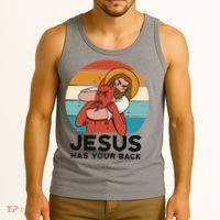 Jesus Has Your Back Fighting Devil Retro Sunset Tank Top thumb 3