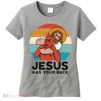 Jesus Has Your Back Fighting Devil Retro Sunset Women's T-Shirt thumb 0