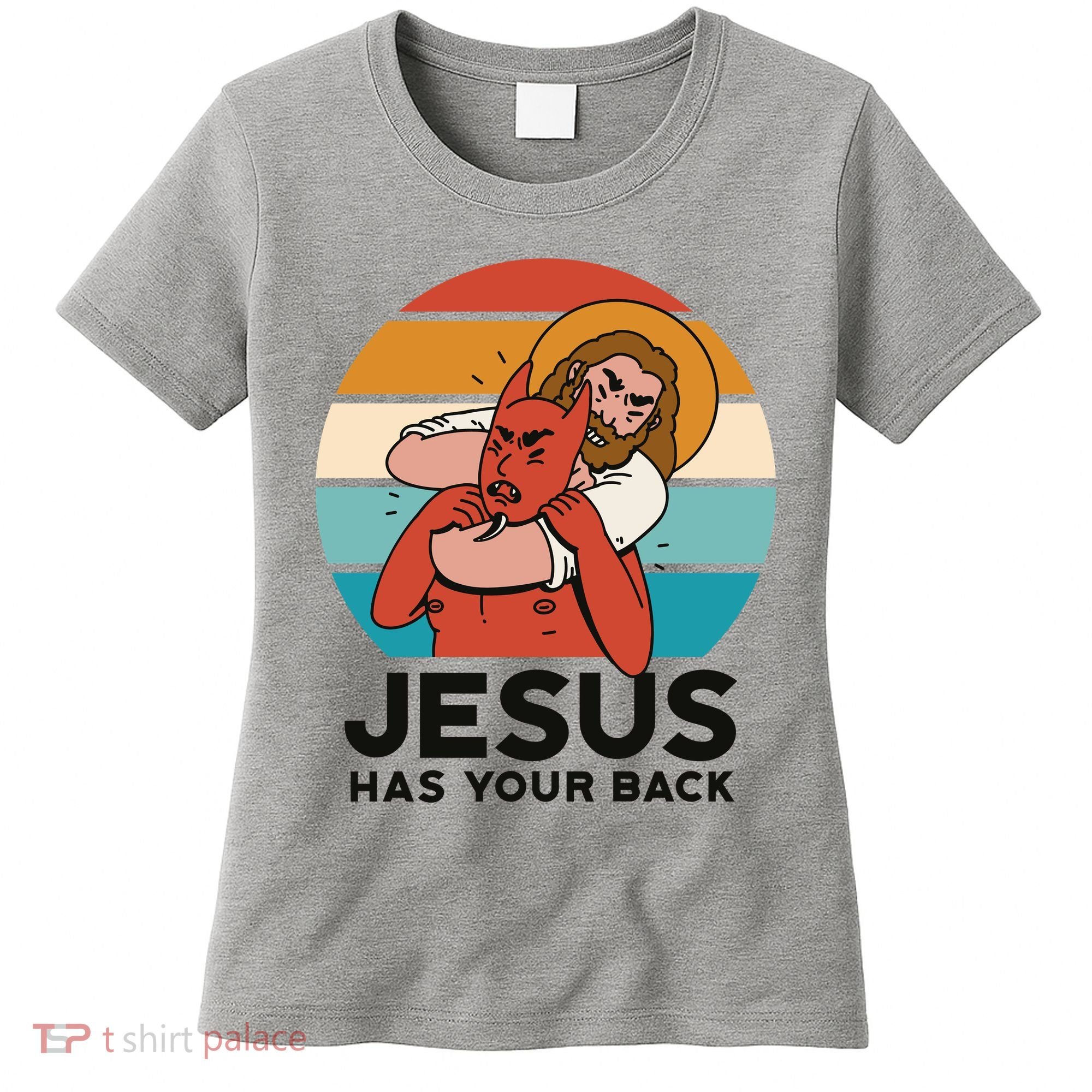 Jesus Has Your Back Fighting Devil Retro Sunset Women's T-Shirt