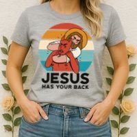 Jesus Has Your Back Fighting Devil Retro Sunset Women's T-Shirt thumb 2