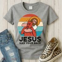 Jesus Has Your Back Fighting Devil Retro Sunset Women's T-Shirt thumb 3