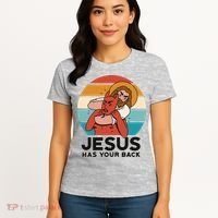 Jesus Has Your Back Fighting Devil Retro Sunset Women's T-Shirt thumb 4
