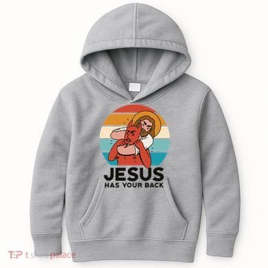 Jesus Has Your Back Fighting Devil Retro Sunset Kids Hoodie