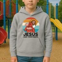 Jesus Has Your Back Fighting Devil Retro Sunset Kids Hoodie thumb 2