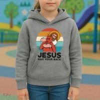 Jesus Has Your Back Fighting Devil Retro Sunset Kids Hoodie thumb 3