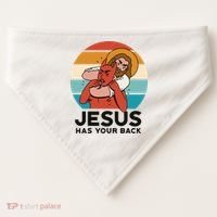Jesus Has Your Back Fighting Devil Retro Sunset USA-Made Doggie Bandana thumb 0
