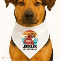 Jesus Has Your Back Fighting Devil Retro Sunset USA-Made Doggie Bandana thumb 1
