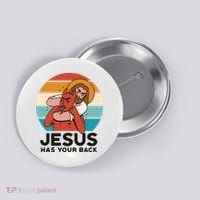 Jesus Has Your Back Fighting Devil Retro Sunset Button thumb 0