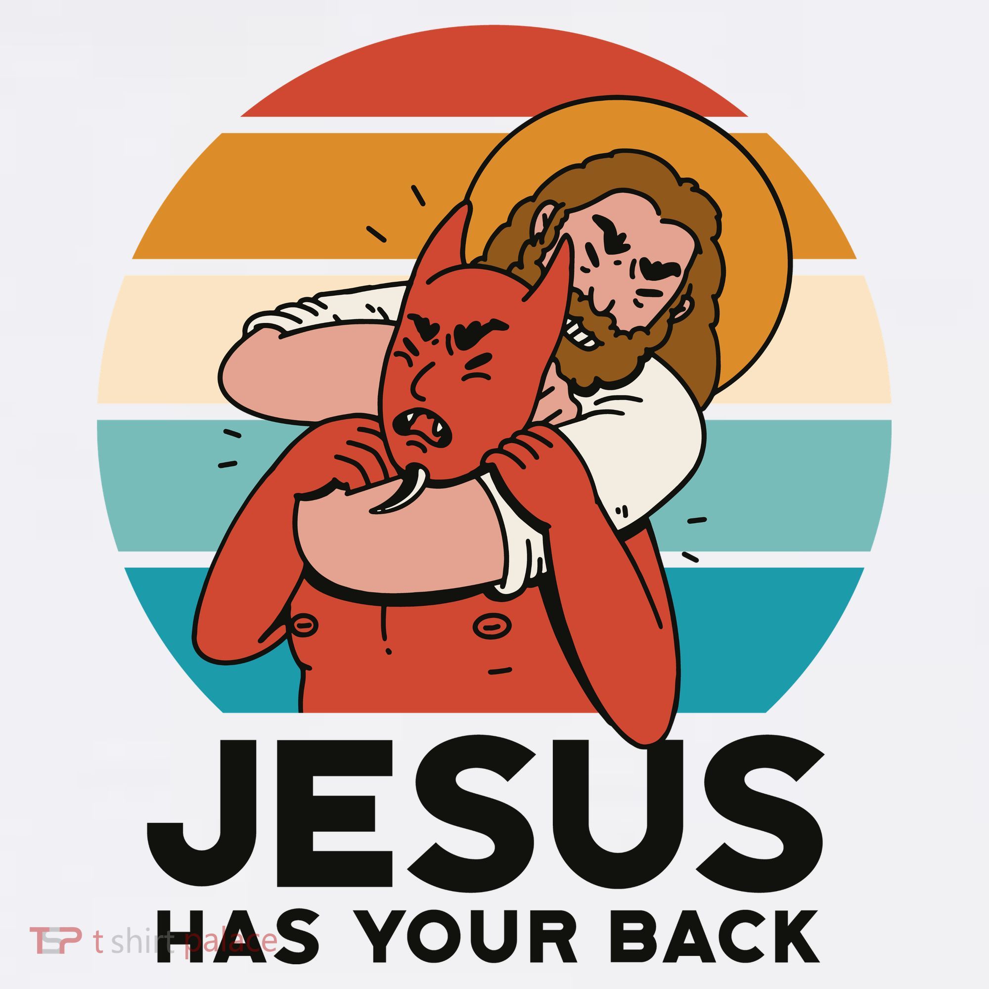 Jesus Has Your Back Fighting Devil Retro Sunset Button
