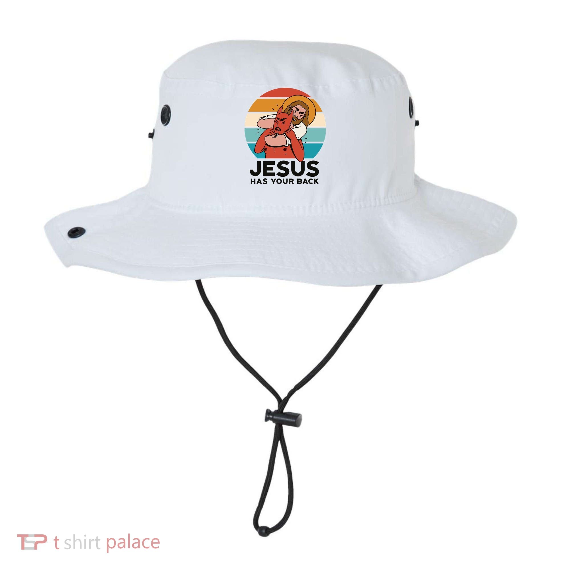 Jesus Has Your Back Fighting Devil Retro Sunset Bucket Hat