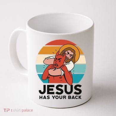Jesus Has Your Back Fighting Devil Retro Sunset Coffee Mug