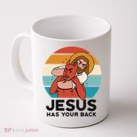 Jesus Has Your Back Fighting Devil Retro Sunset Coffee Mug thumb 0