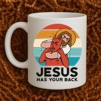 Jesus Has Your Back Fighting Devil Retro Sunset Coffee Mug thumb 2