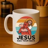 Jesus Has Your Back Fighting Devil Retro Sunset Coffee Mug thumb 4