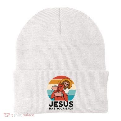 Jesus Has Your Back Fighting Devil Retro Sunset Beanie