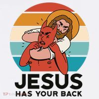 Jesus Has Your Back Fighting Devil Retro Sunset Beanie thumb 2