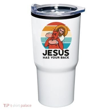 Jesus Has Your Back Fighting Devil Retro Sunset Tumbler