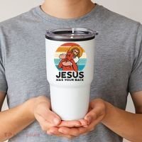 Jesus Has Your Back Fighting Devil Retro Sunset Tumbler thumb 2