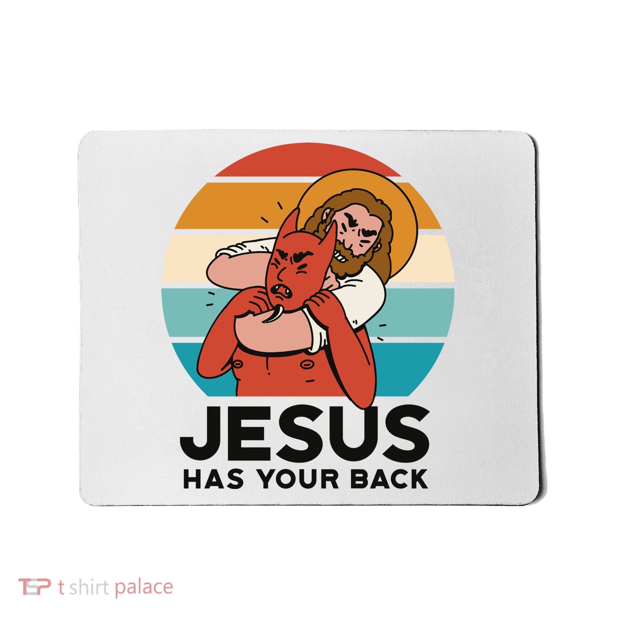 Jesus Has Your Back Fighting Devil Retro Sunset Mousepad