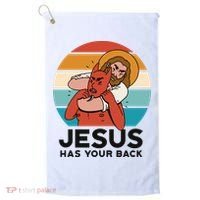 Jesus Has Your Back Fighting Devil Retro Sunset Golf Towel thumb 0