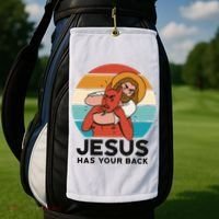 Jesus Has Your Back Fighting Devil Retro Sunset Golf Towel thumb 2