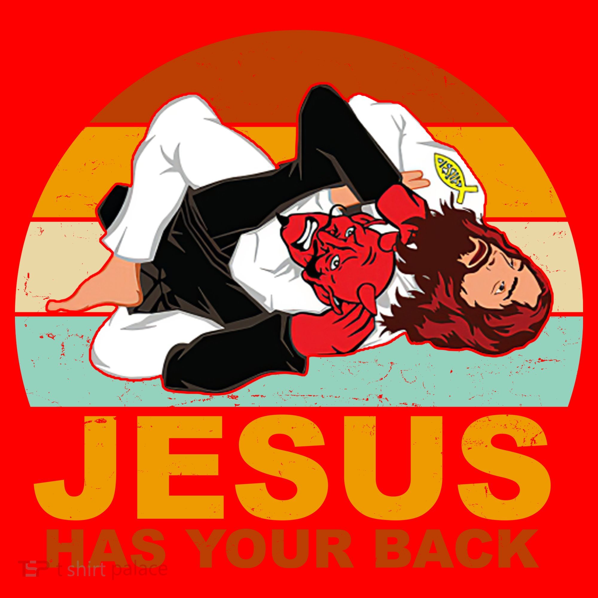 Jesus Has Your Back Fighting Devil Santa Hat