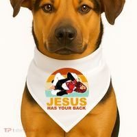 Jesus Has Your Back Fighting Devil USA-Made Doggie Bandana thumb 1