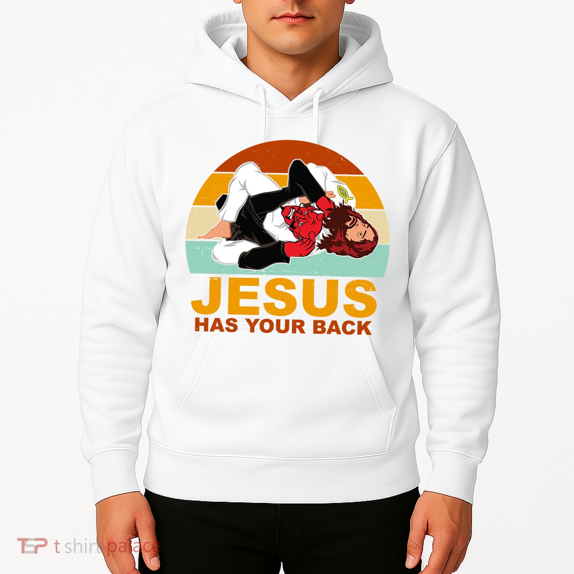 Jesus Has Your Back Fighting Devil Hoodie