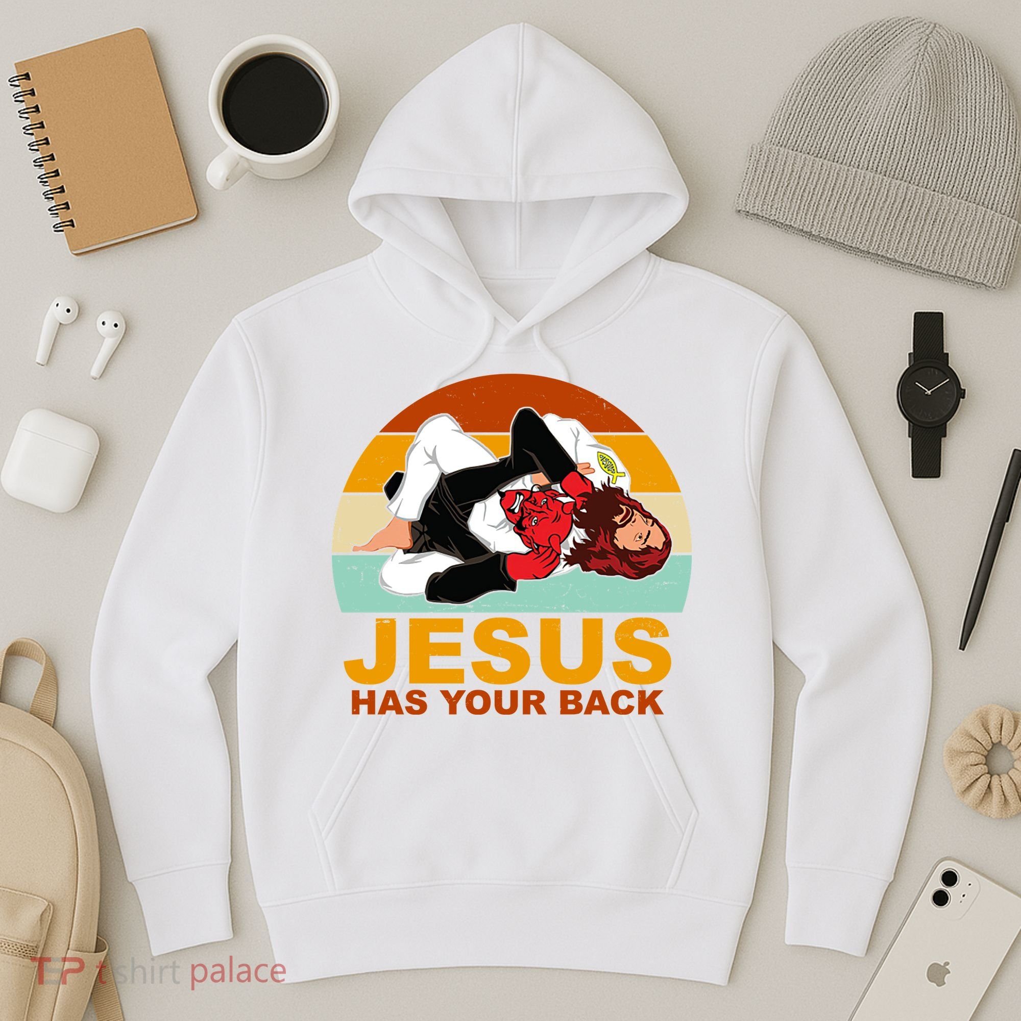 Jesus Has Your Back Fighting Devil Hoodie