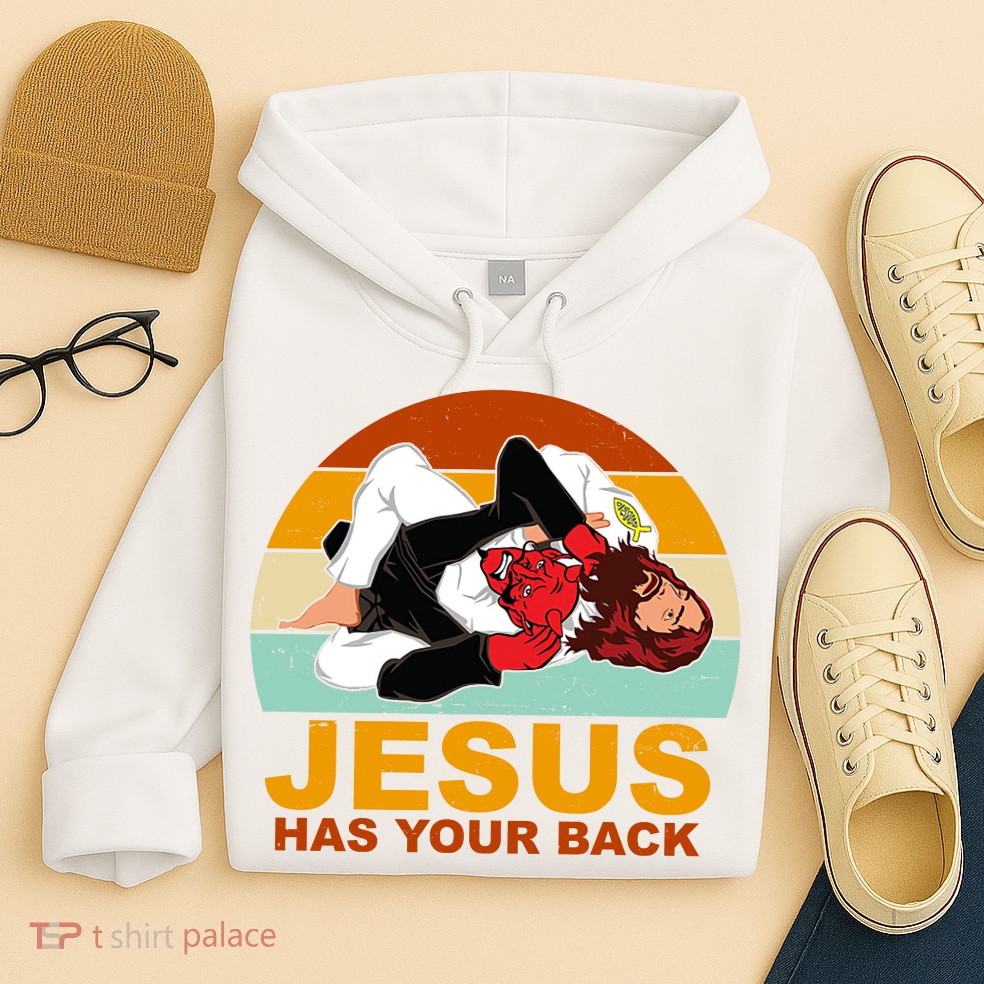 Jesus Has Your Back Fighting Devil Hoodie