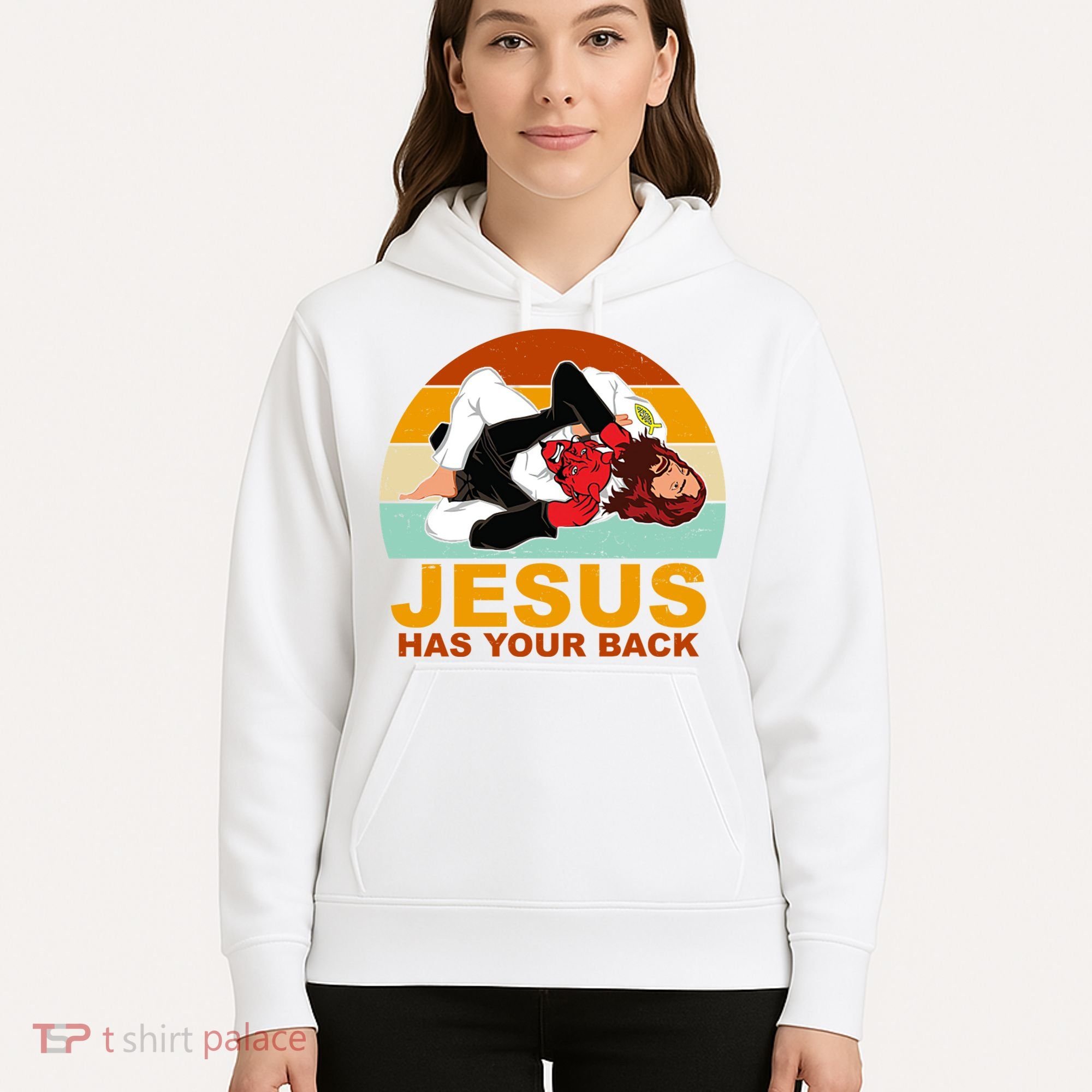 Jesus Has Your Back Fighting Devil Hoodie