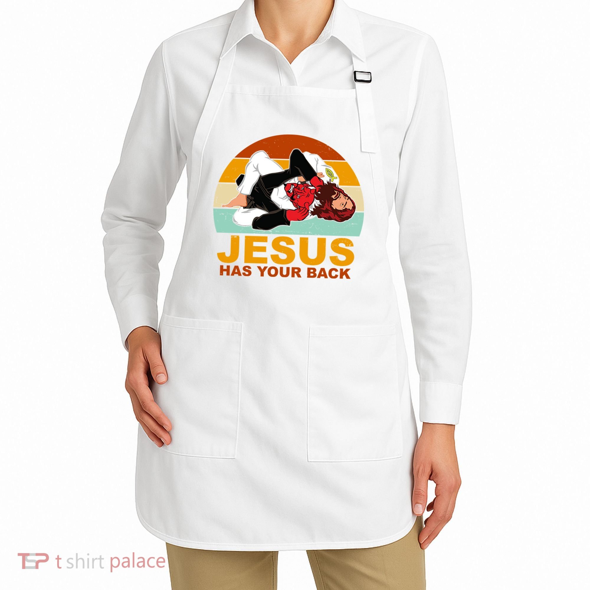 Jesus Has Your Back Fighting Devil Apron